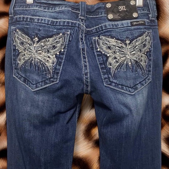 Miss Me Denim - Miss Me Dark Blue Boot Cut Jeans with Embroidered Butterfly Pockets